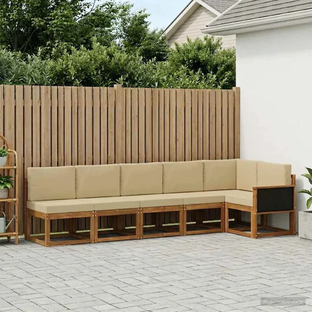 vidaXL Buiten bankenset 6 st 6-zits Natuurlijk en Beige