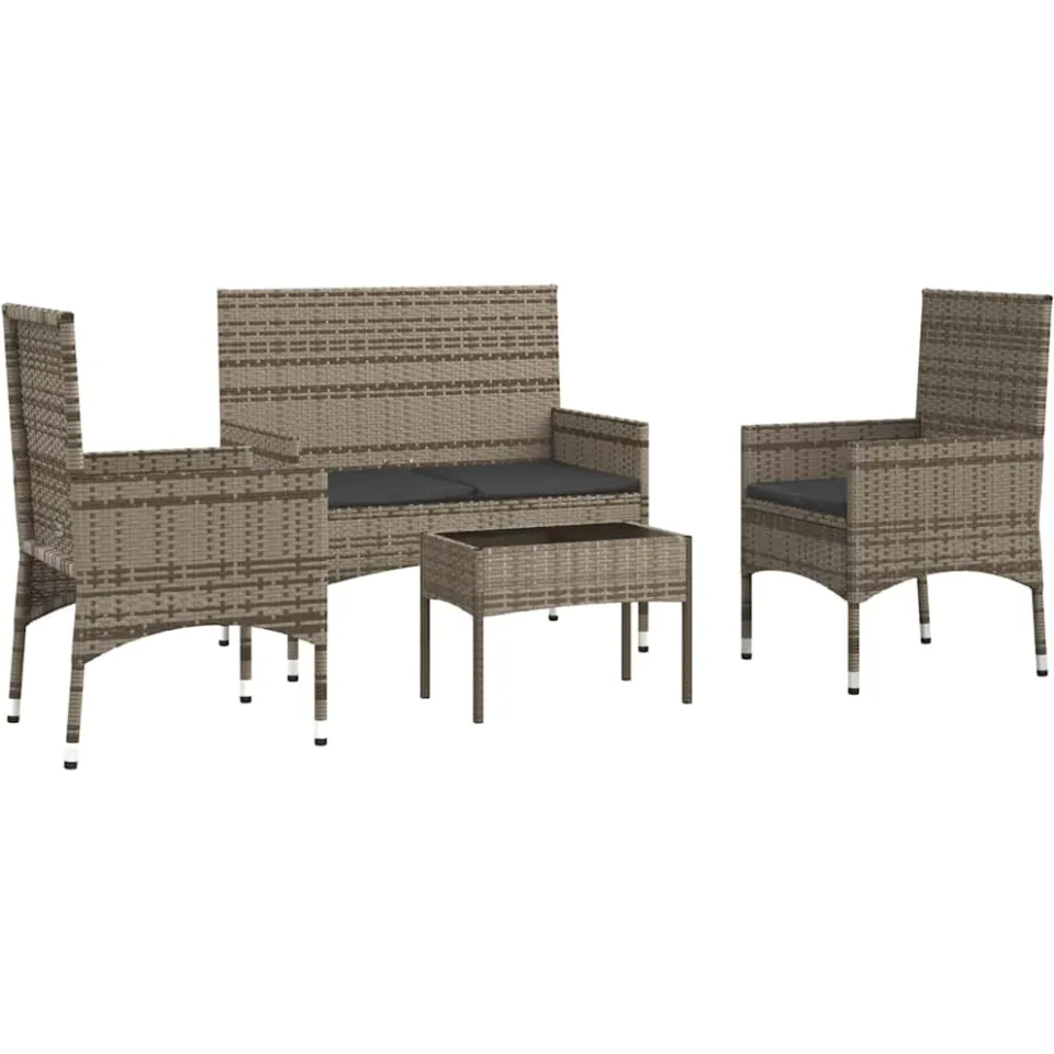 vidaXL 4-delige Loungeset met kussens poly rattan grijs