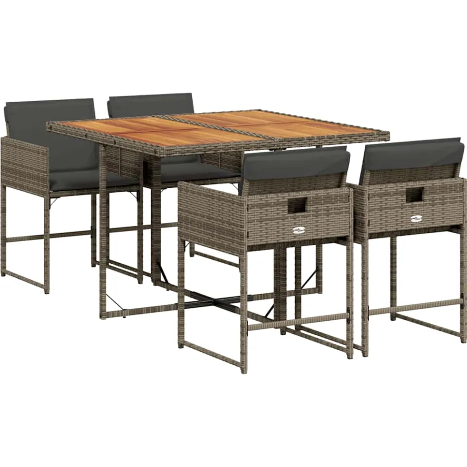 vidaXL 5-delige Tuinset met kussens poly rattan grijs, foto 3