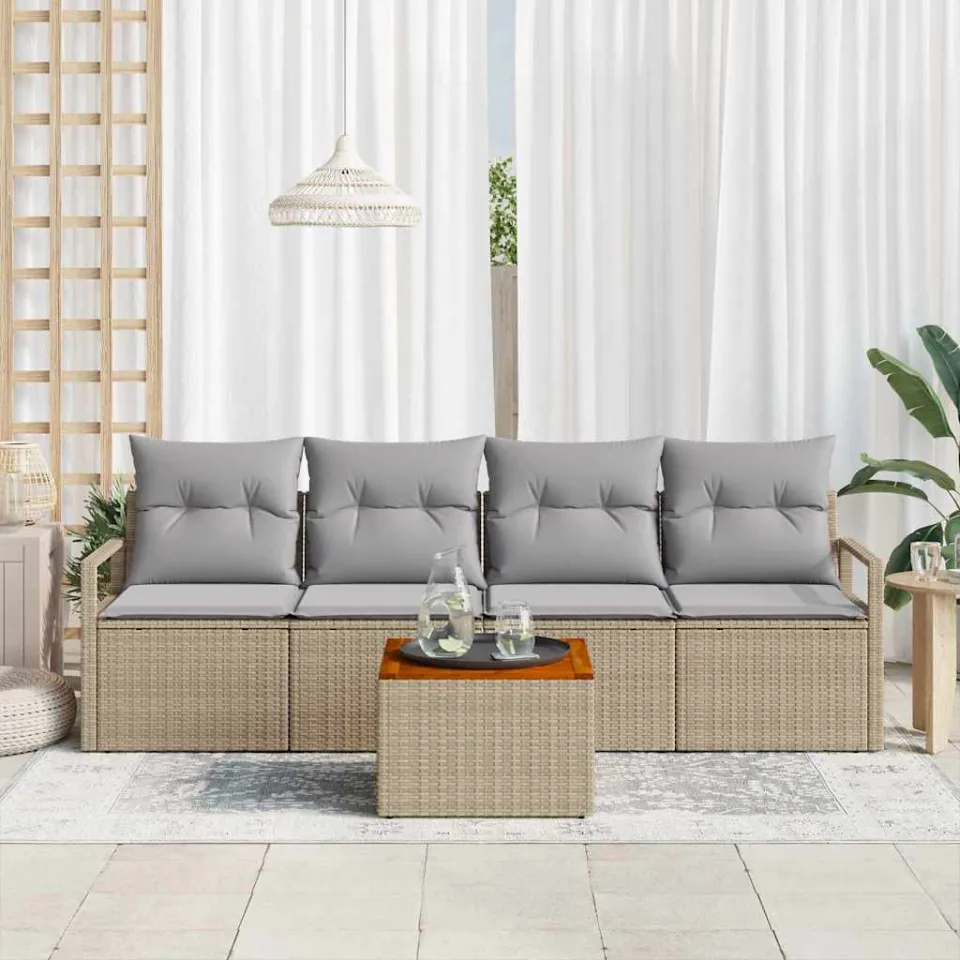 vidaXL Tuinbankenset 5 st Beige poly rattan, foto 3