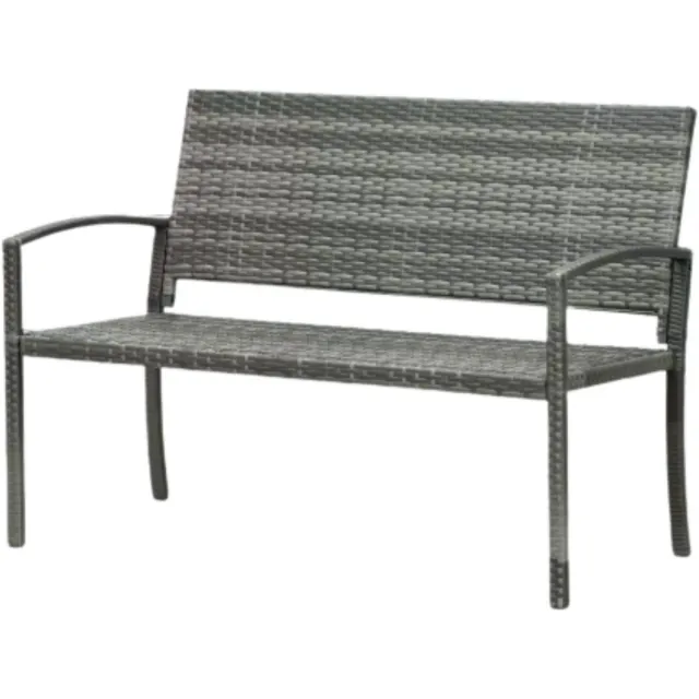 Happiq Tuin bank Valora - Twee zits bankje - Voor Buiten & Veranda - All-Weather PU-Rieten Design met Stalen Frame - Lichtgewicht en Eenvoudige Montage - Tuinmeubilair - Grijs