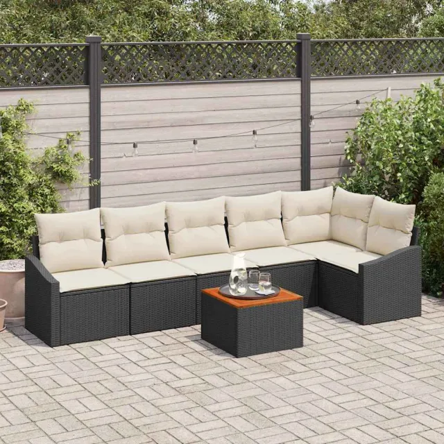 vidaXL Tuinbankenset 7 st Zwart poly rattan, foto 2