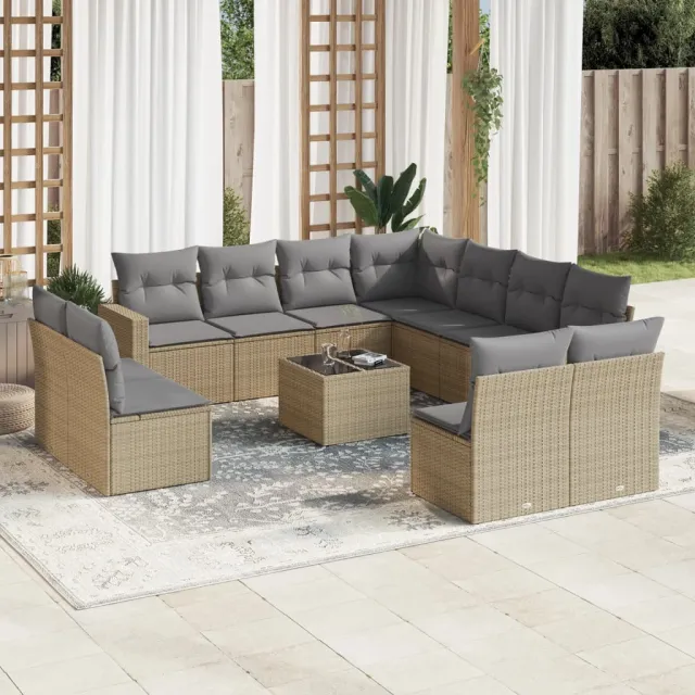 vidaXL 12-delige Loungeset met kussens poly rattan beige, foto 2