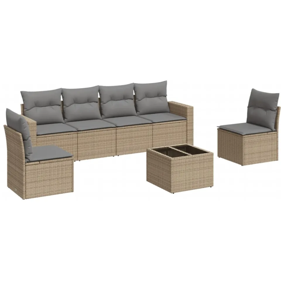 vidaXL 7-delige Loungeset met kussens poly rattan beige