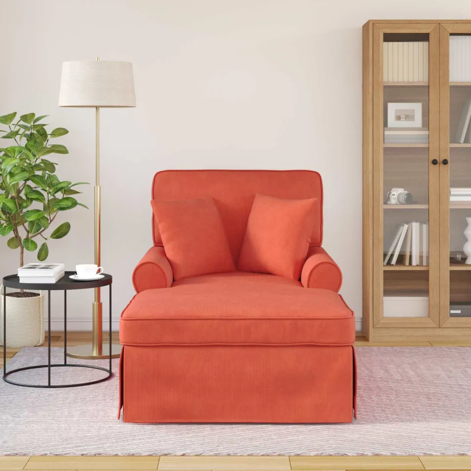 vidaXL Chaise Lounge met Rok 3 st Rood-oranje Katoen Stof, foto 3
