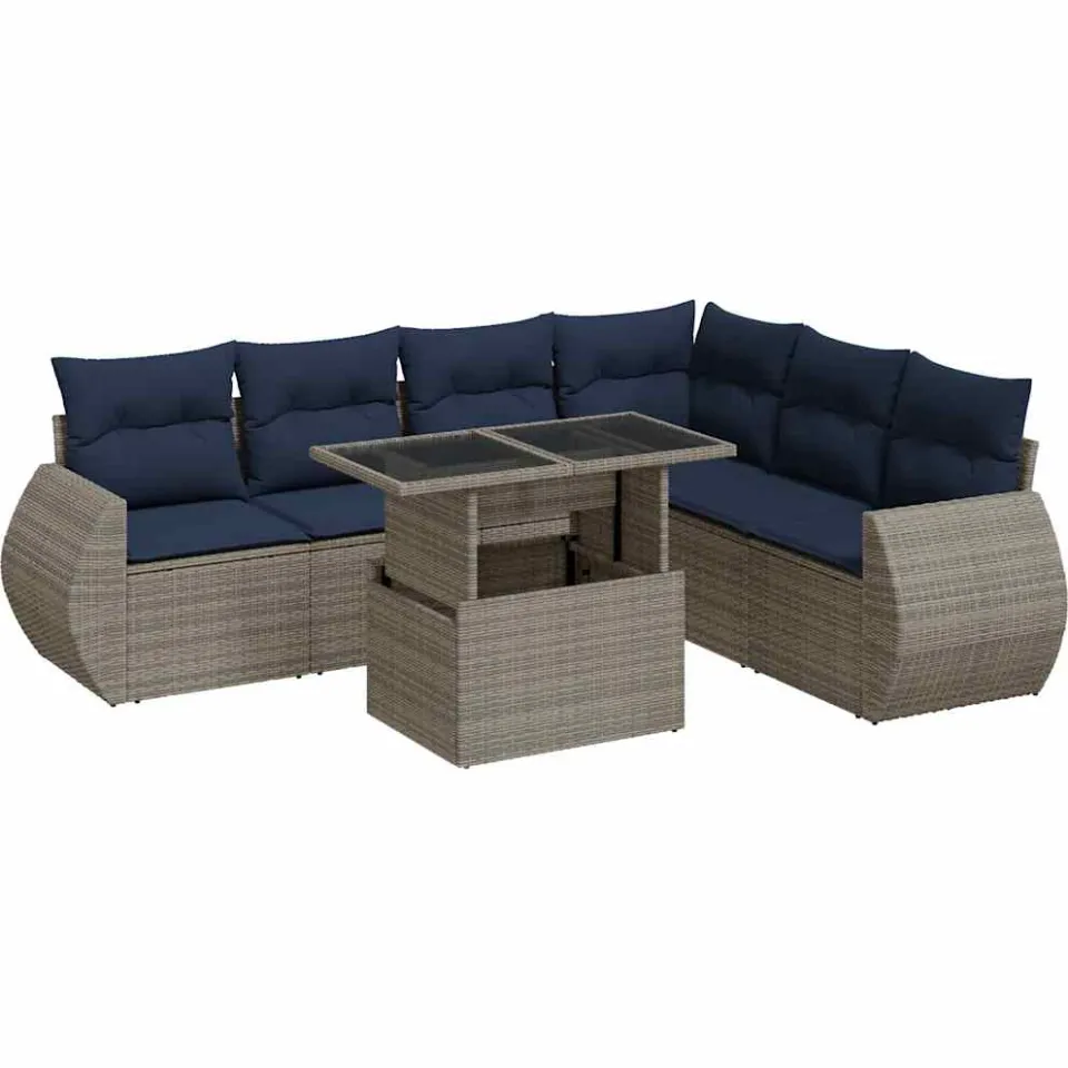 vidaXL 7-delige Loungeset met kussens poly rattan acacia grijs, foto 4