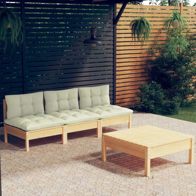 vidaXL 4-delige Loungeset met crèmekleurige kussens grenenhout, foto 2