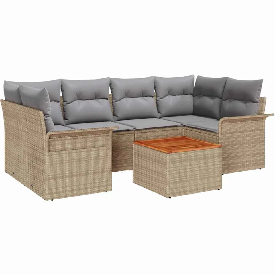 vidaXL Tuinbankenset 7 st Beige poly rattan
