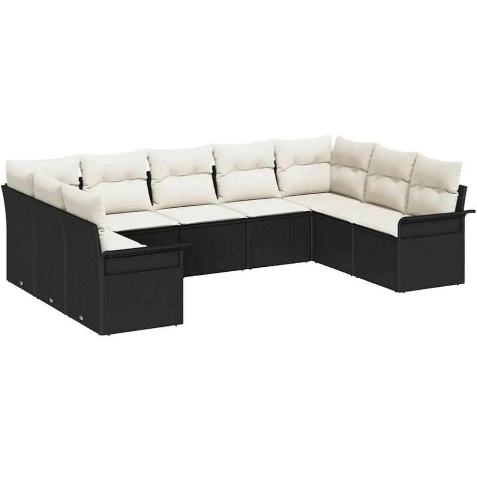 vidaXL Tuinbankenset met kussen Zwart poly rattan