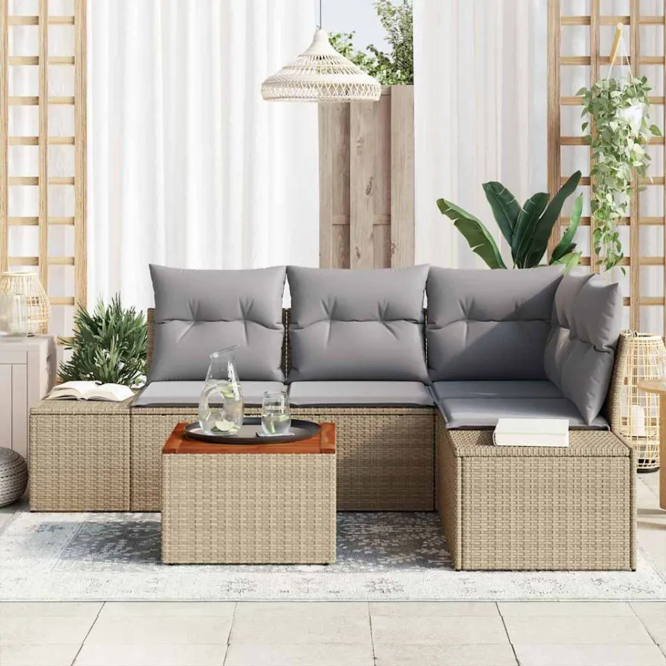 vidaXL Tuinbankenset 5 st Beige en Licht Grijs poly rattan, foto 3