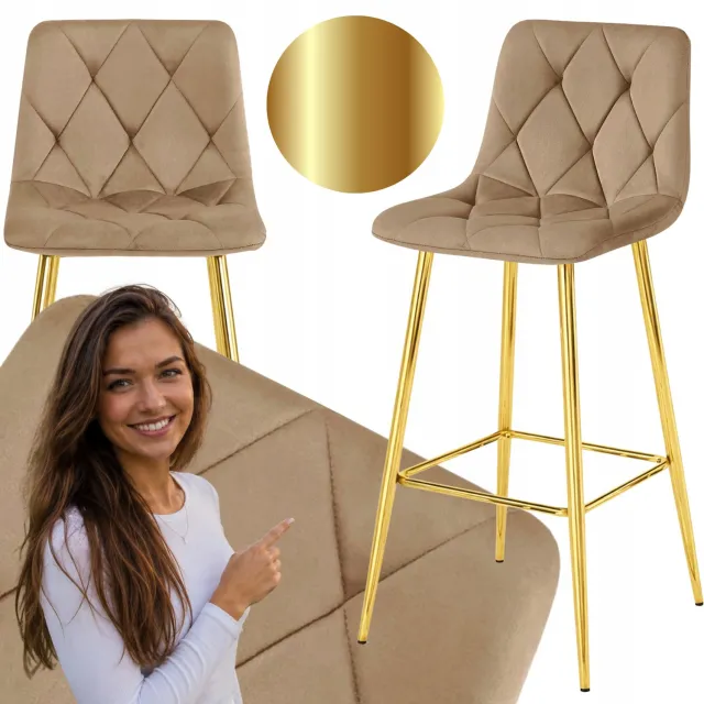 MUFART Bruine fluwelen barkruk MODENA, 102cm hoog, voor keukeneiland