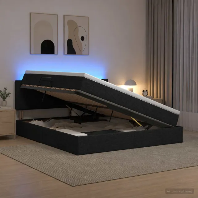 vidaXL LED Opslagbed met Matras Zwart 180 x 200 cm Stof
