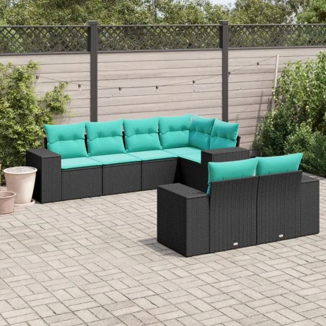 vidaXL 7-delige tuinbankset met kussens van zwart polyrotan, foto 2