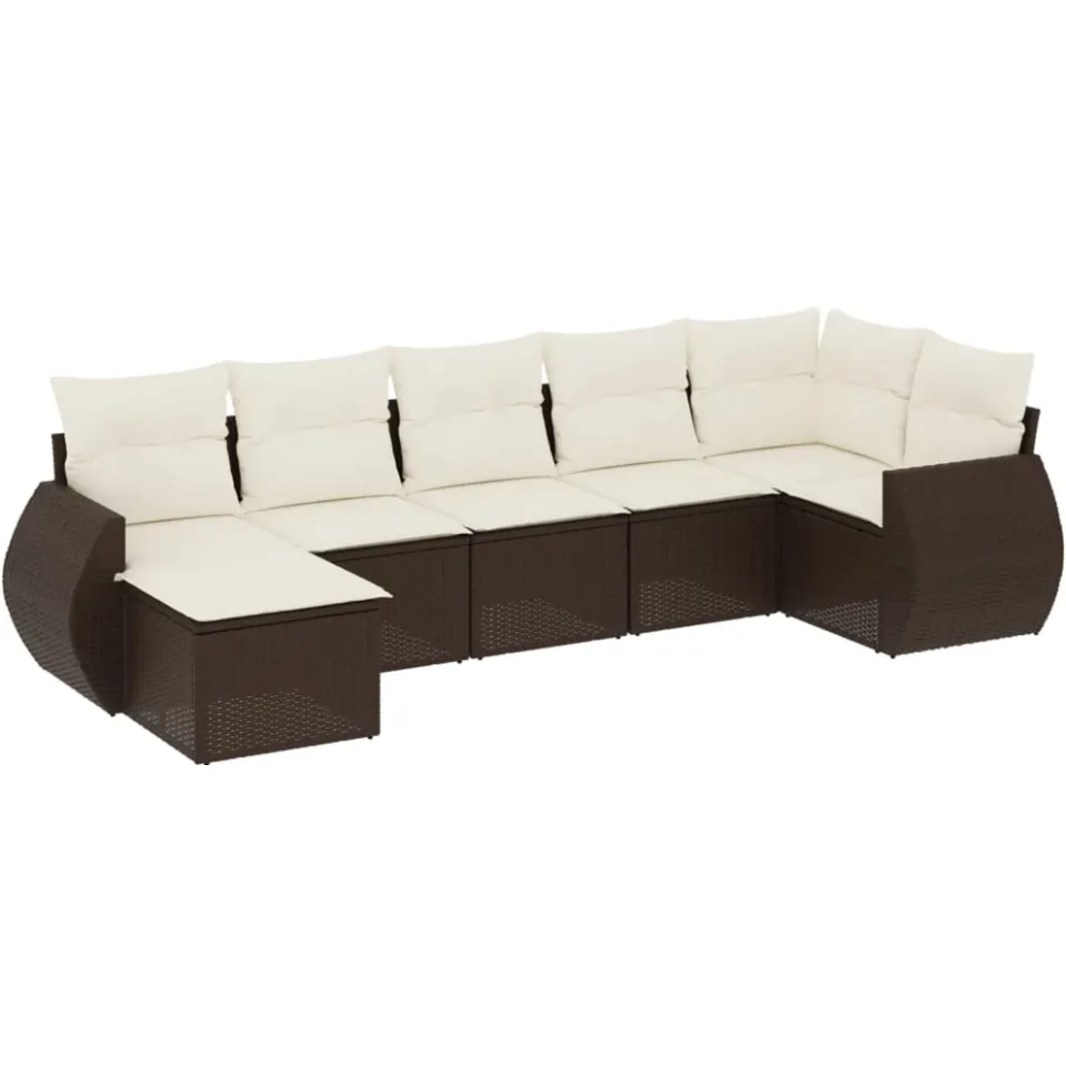 vidaXL 7-delige Loungeset met kussens poly rattan bruin, foto 3