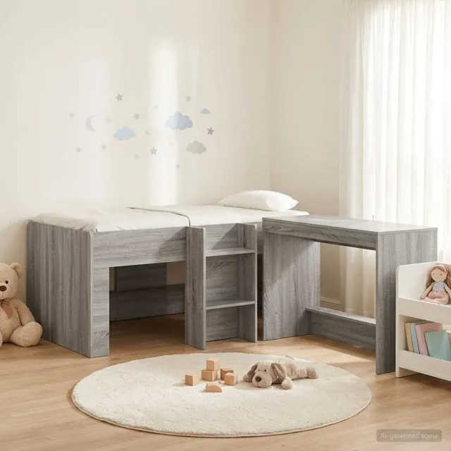 vidaXL Hoge Bed Frame met Bureau voor Kinderen 2 st Grijs Sonoma