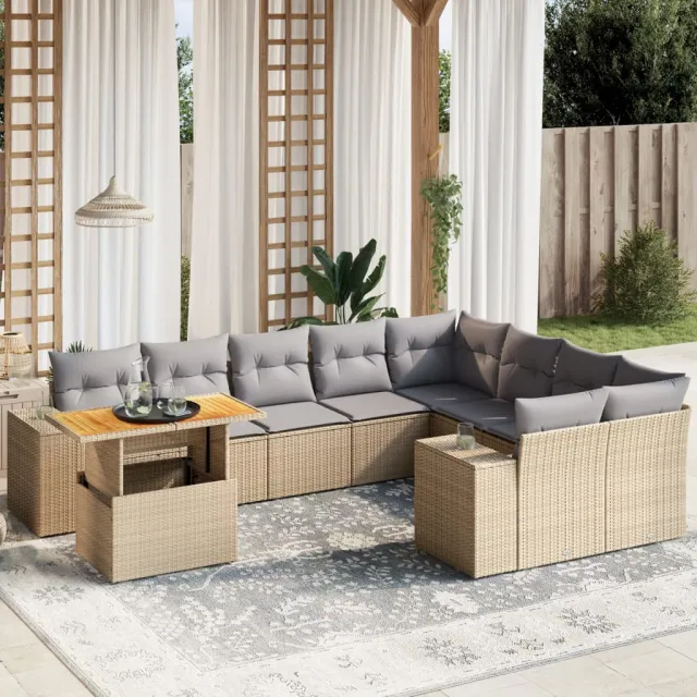 vidaXL 10-delige Loungeset met kussens poly rattan beige, foto 2
