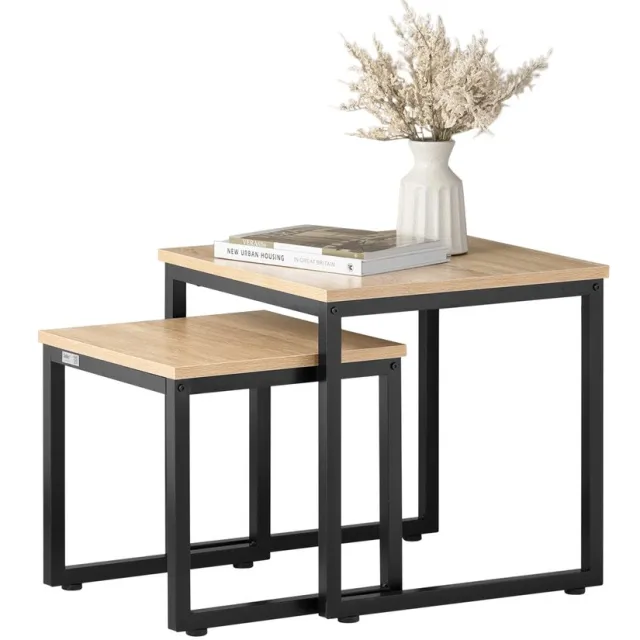 SoBuy FBT42-N Bijzettafel Set van 2 - Houtlook & Houtcomposiet naturel