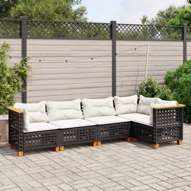 vidaXL 5-delige Loungeset met kussens poly rattan zwart, foto 2