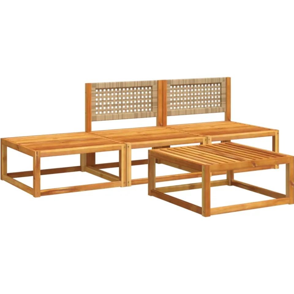 vidaXL 4-delige tuinbankset met kussens acaciahout & rotan Bruin