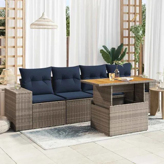 vidaXL 5-delige Loungeset met kussens poly rattan grijs, foto 2