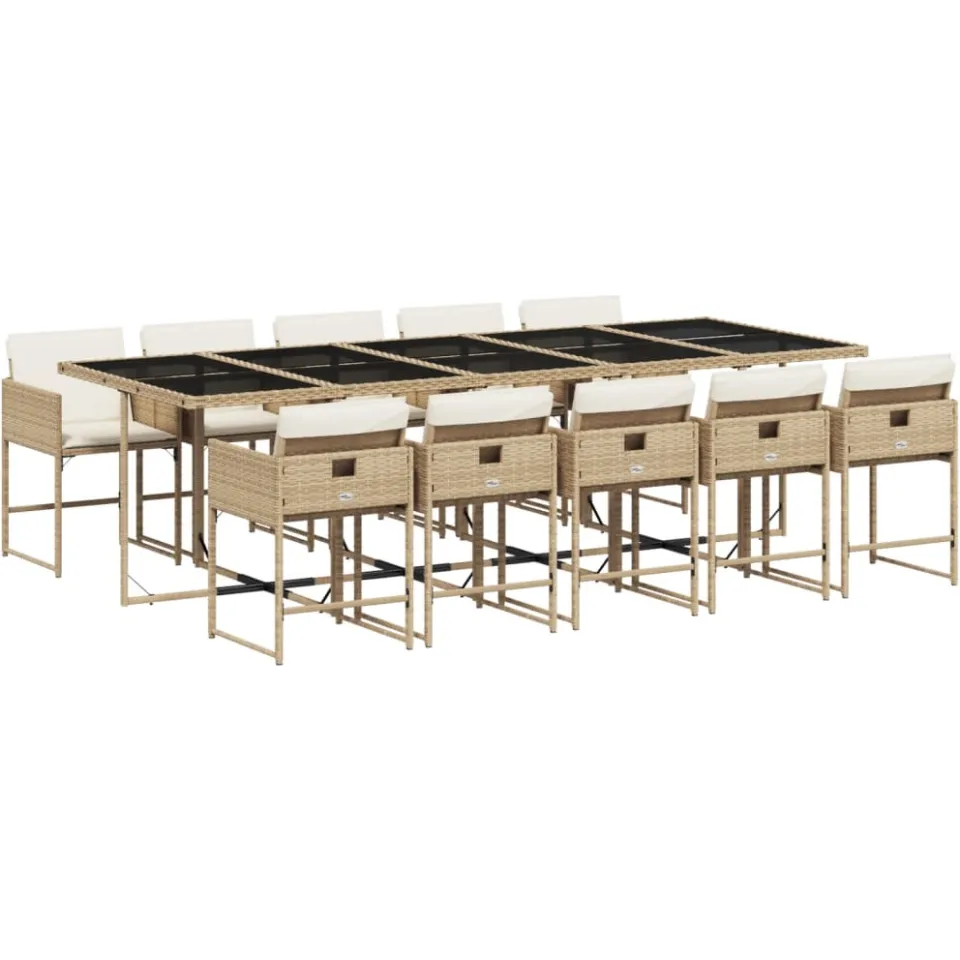 vidaXL 11-delige Tuinset met kussens poly rattan beige