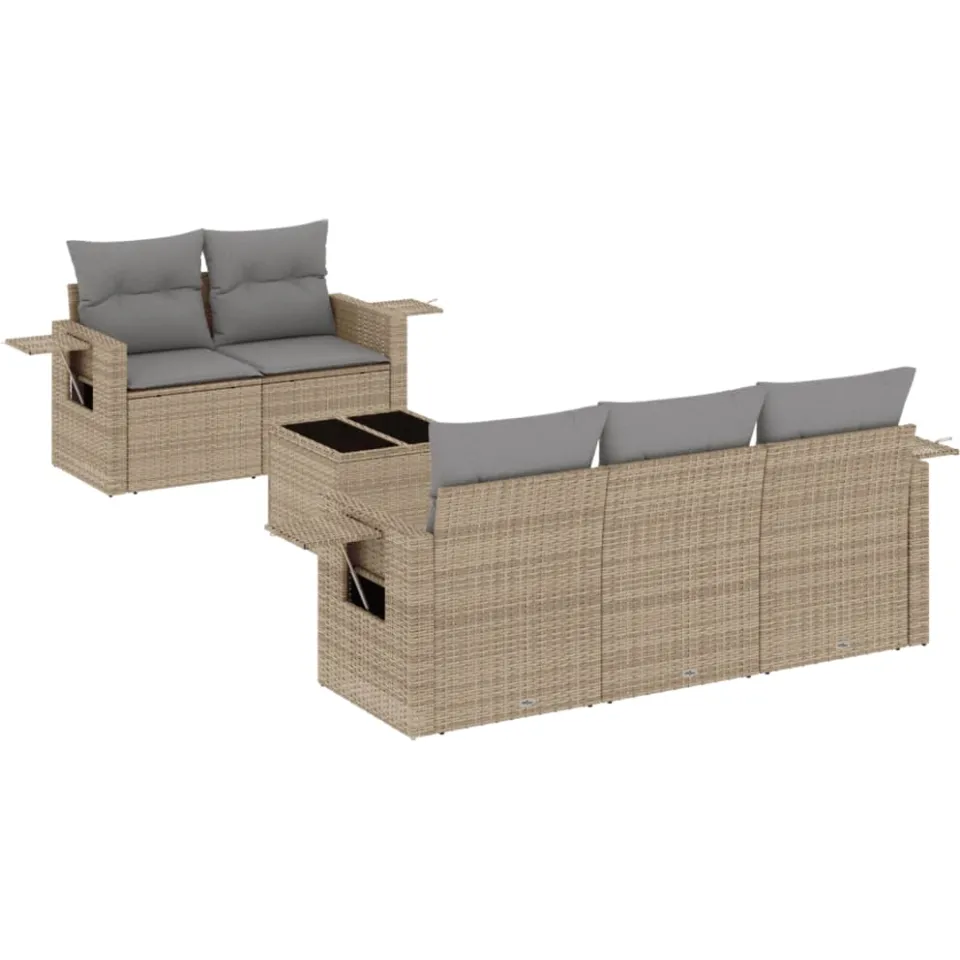 vidaXL 6-delige Loungeset met kussens poly rattan beige, foto 3