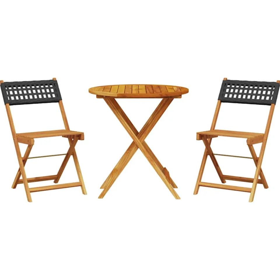 vidaXL 3-delige Bistroset poly rattan en massief hout zwart, foto 3