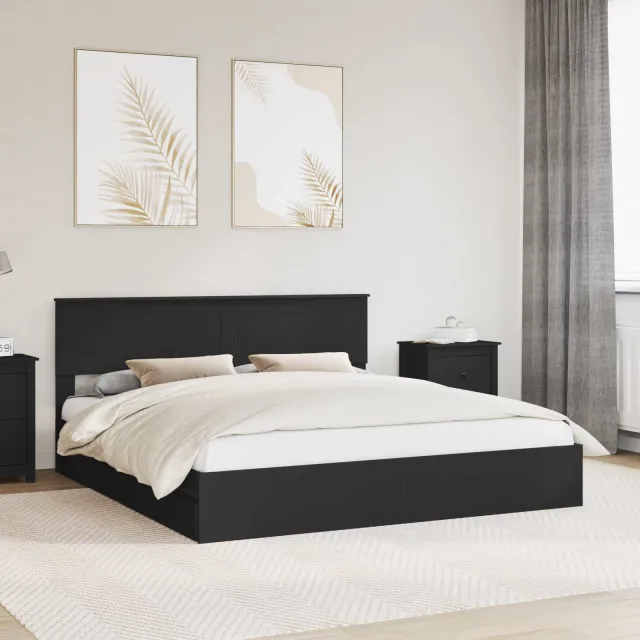vidaXL Opslag bed met lade met opslag Zwart 200 x 200 cm Bewerkt hout