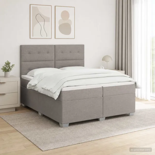 vidaXL Boxspringbed met matras met hoofdeinde Taupe 200 x 200 cm Stof