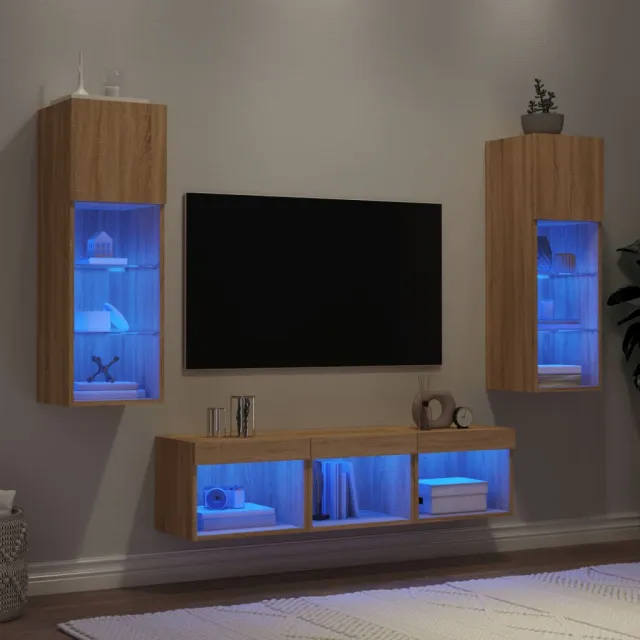 vidaXL 5-delige Tv-wandmeubelset met LED bewerkt hout sonoma eiken, foto 2