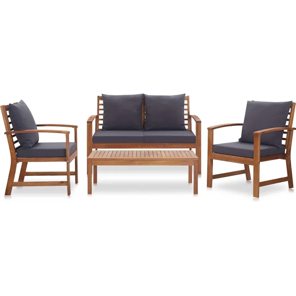 vidaXL 4-delige Loungeset met kussens massief acaciahout grijs, foto 2