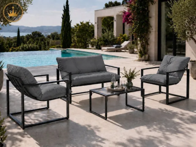 Outsunny 4-delige tuinset voor 4 personen met een 2-zitsbank, 2 fauteuils en 1 salontafel, grijs