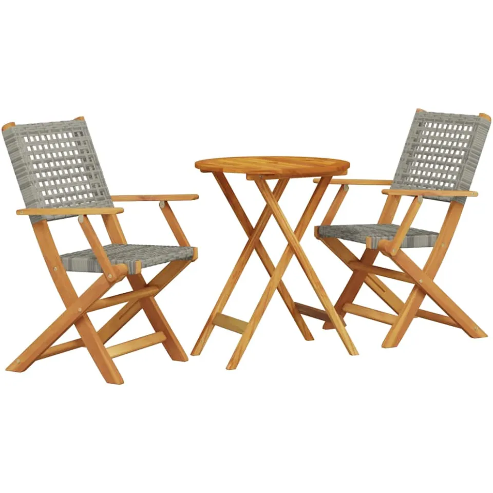 vidaXL 3-delige Bistroset poly rattan en massief hout grijs, foto 3