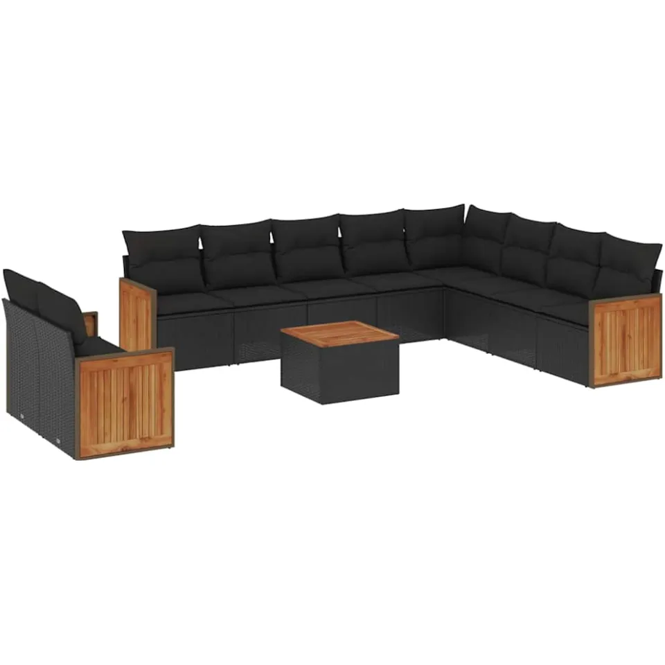 vidaXL 11-delige Loungeset met kussens poly rattan zwart, foto 3