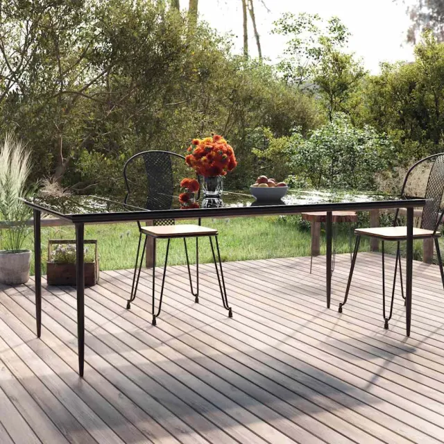 vidaXL Tuintafel 200x100x74cm staal en gehard glas zwart, foto 2