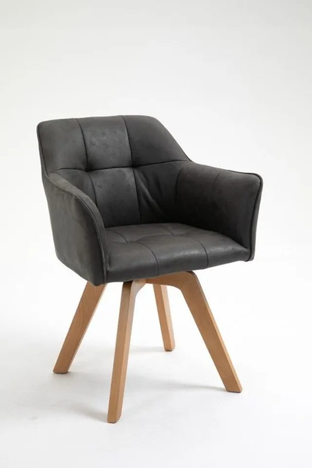 Invicta Interior Design stoel LOFT antiek grijs draaiframe van massief beukenhout met armleuning - 42388 Zie omschrijving
