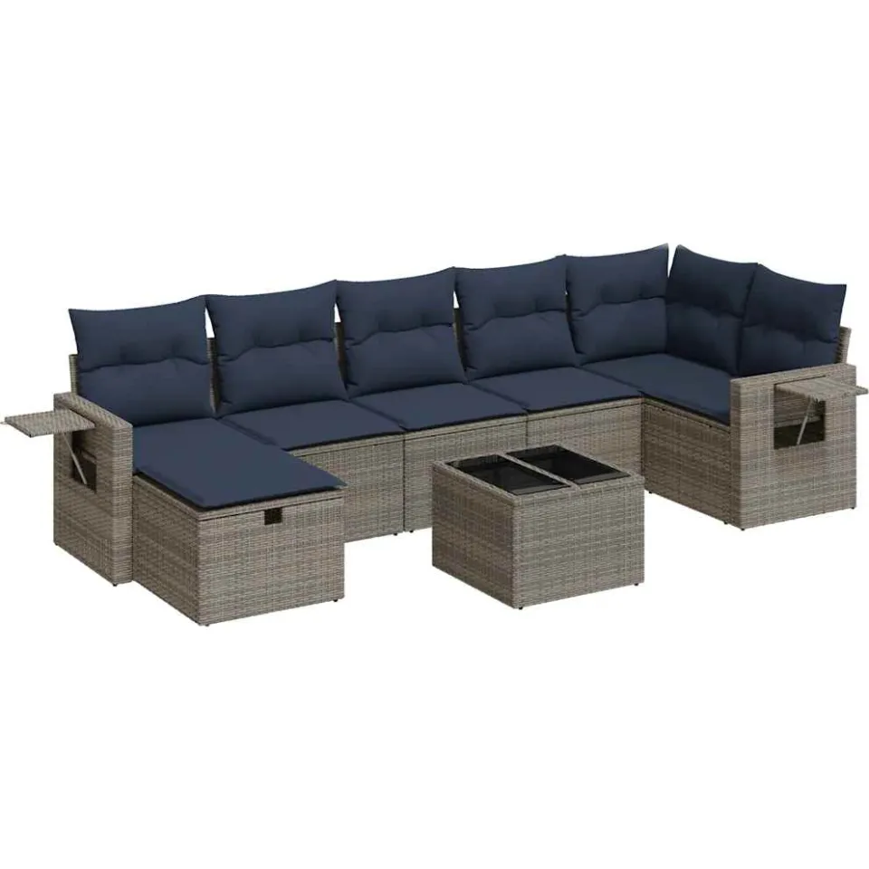 vidaXL 8-delige Loungeset met kussens poly rattan grijs, foto 3