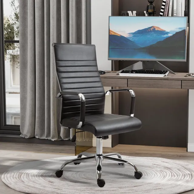 HAUSS SPOLE Bureaustoel - Ergonomisch Design - In Hoogte Verstelbaar Met Wipfunctie En Armleuningen - Voor Kantoor En Thuiswerkplek - Kunstleer Zwart