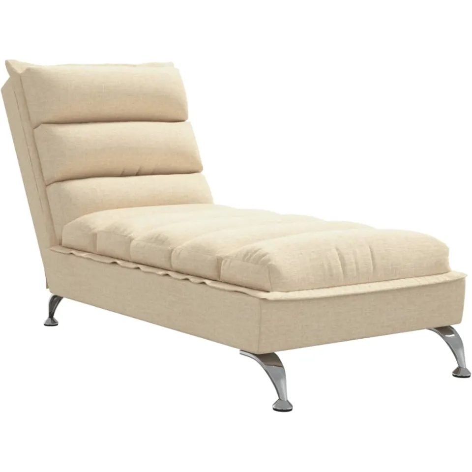 vidaXL Chaise longue met kussens stof crèmekleurig