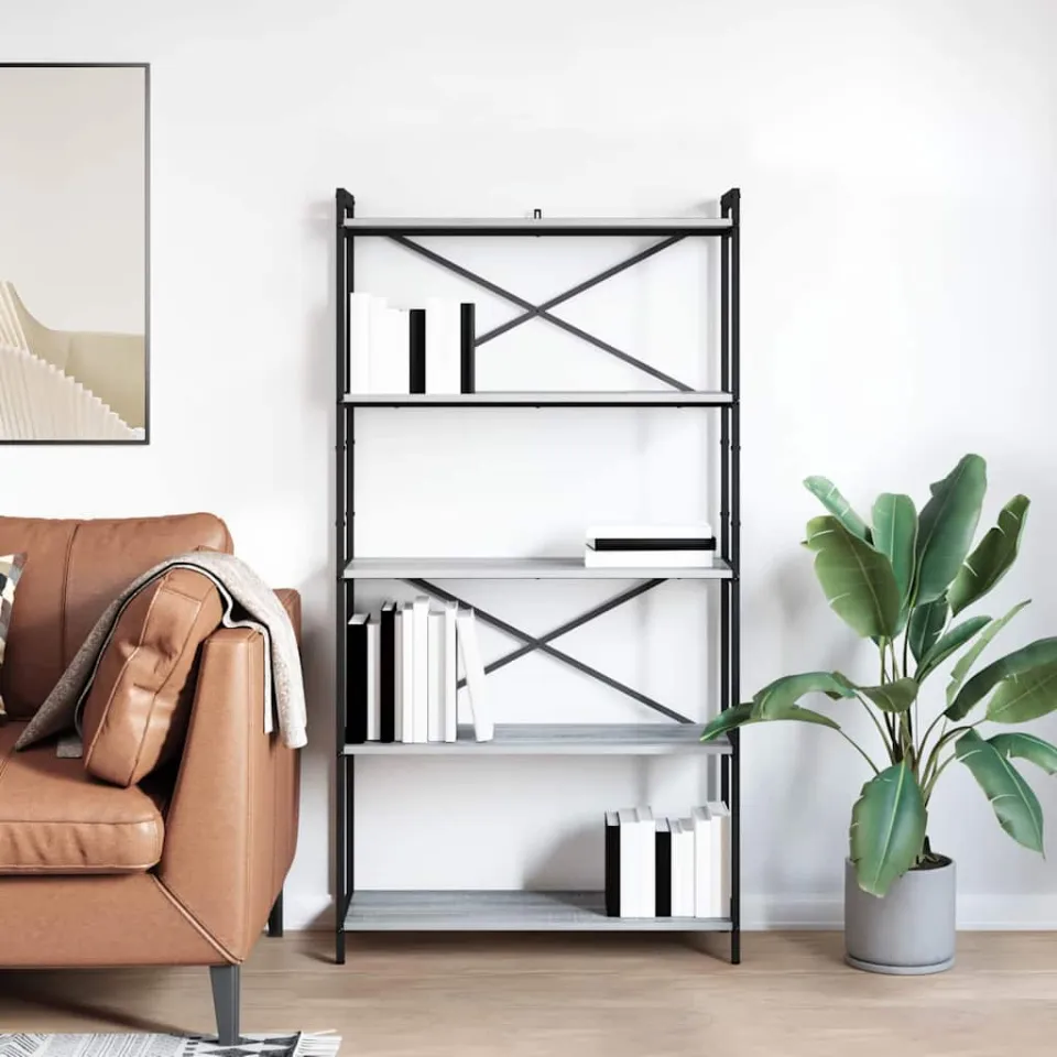 vidaXL Boekenkast 80 x 30 x 155 cm Bewerkt hout Grijs sonoma, foto 4