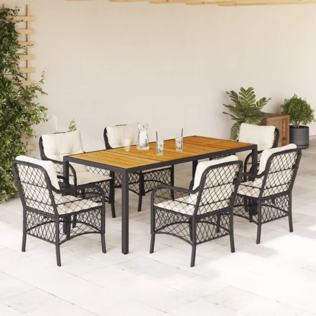vidaXL 7-delige Tuinset met kussens poly rattan zwart, foto 2