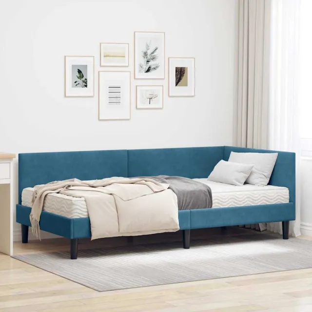 vidaXL Hoekbedframe met Matras 2 st Blauw 90 x 190 cm Fluweel