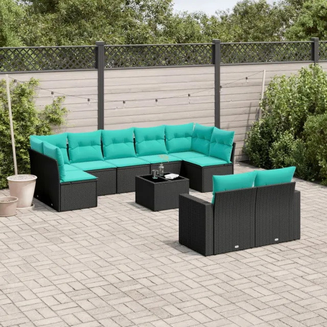 vidaXL 10-delige Loungeset met kussens poly rattan zwart, foto 2