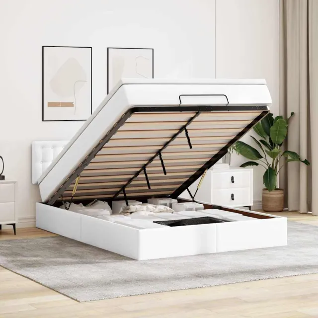 vidaXL Bed poef met matrassen en LED's 140x190cm kunstleer zuiver wit