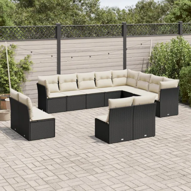 vidaXL 12-delige Loungeset met kussens poly rattan zwart, foto 2