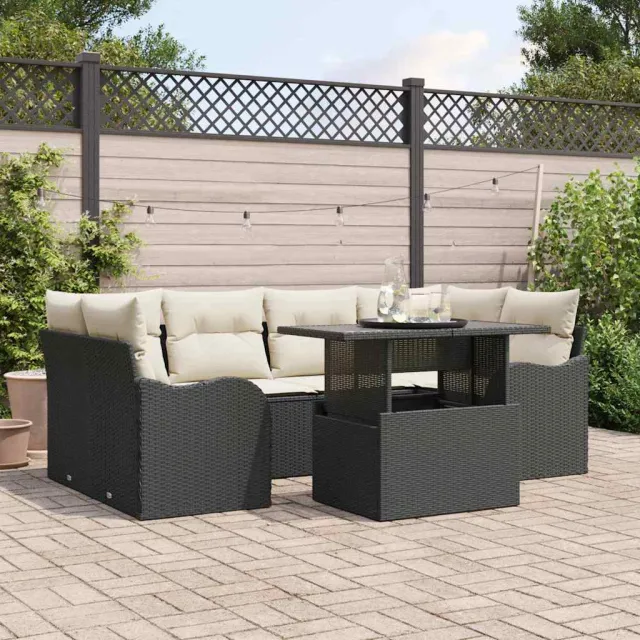 vidaXL Tuin Sofa Set 7 st Zwart poly rattan, foto 2