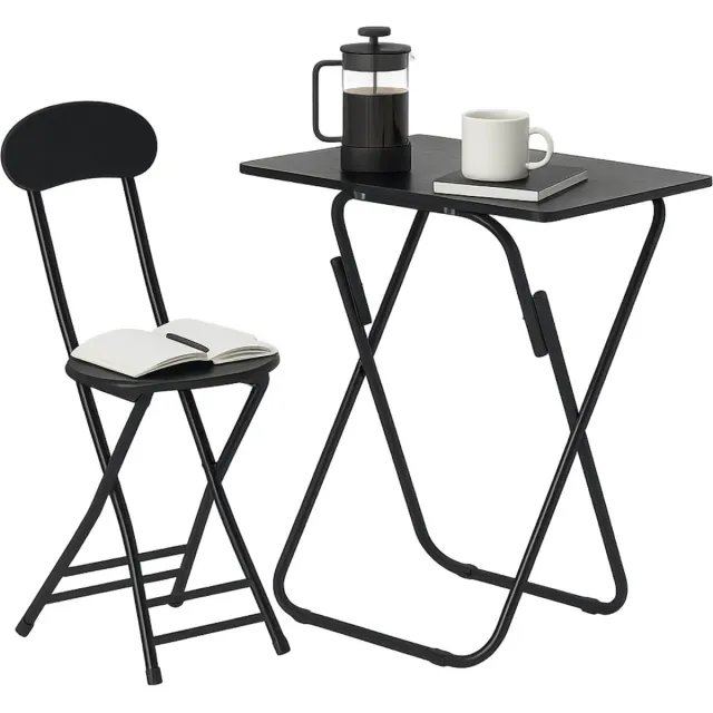Lomera Klaptafel Met Stoel - Opvouwbare Stoel - Zwart Metalen Frame - Mdf Tafelblad - Houtmotief - Direct Te Gebruiken - Lichtgewicht Set - Compact Formaat - Multifunctioneel Gebruik - Eenvoudig Opbergen - Laag Model Zithoogte nvt