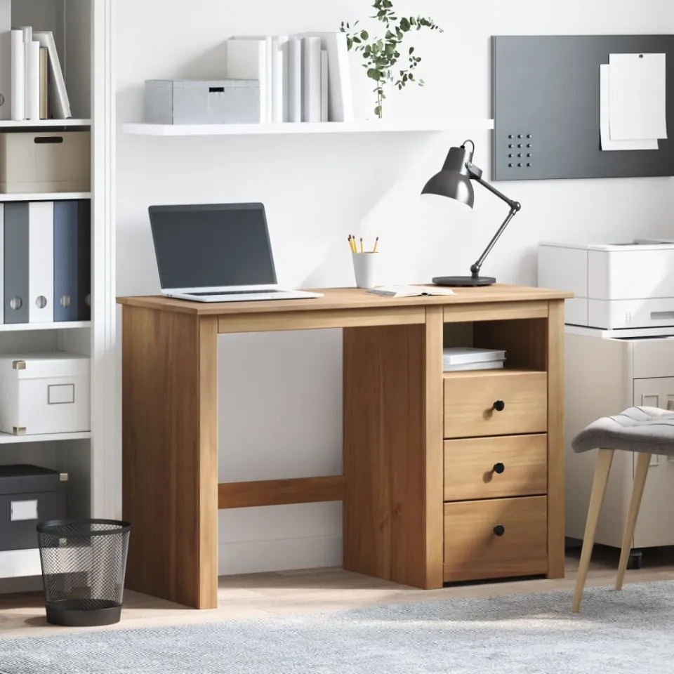 vidaXL Bureau Panama 112x45x75 cm massief grenenhout bruin, foto 2
