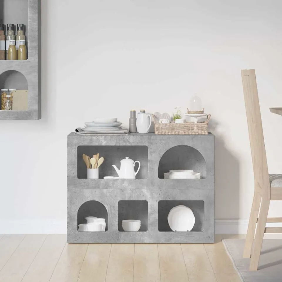 vidaXL Dressoir ELST Beton Grijs 80,5 x 35 x 59 cm Bewerkt hout, foto 4