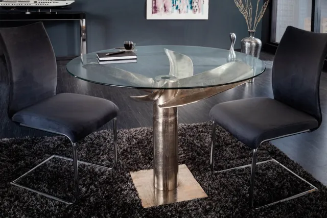 Invicta Interior Maritieme eettafel OCEAN 105cm antiek zilveren glazen tafel met scheepsschroef - 39921 Zie omschrijving